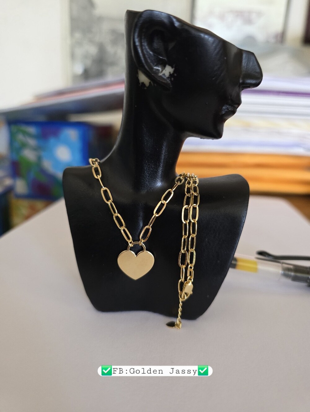 18K Real Gold Paper Clip Flat Heart Necklace